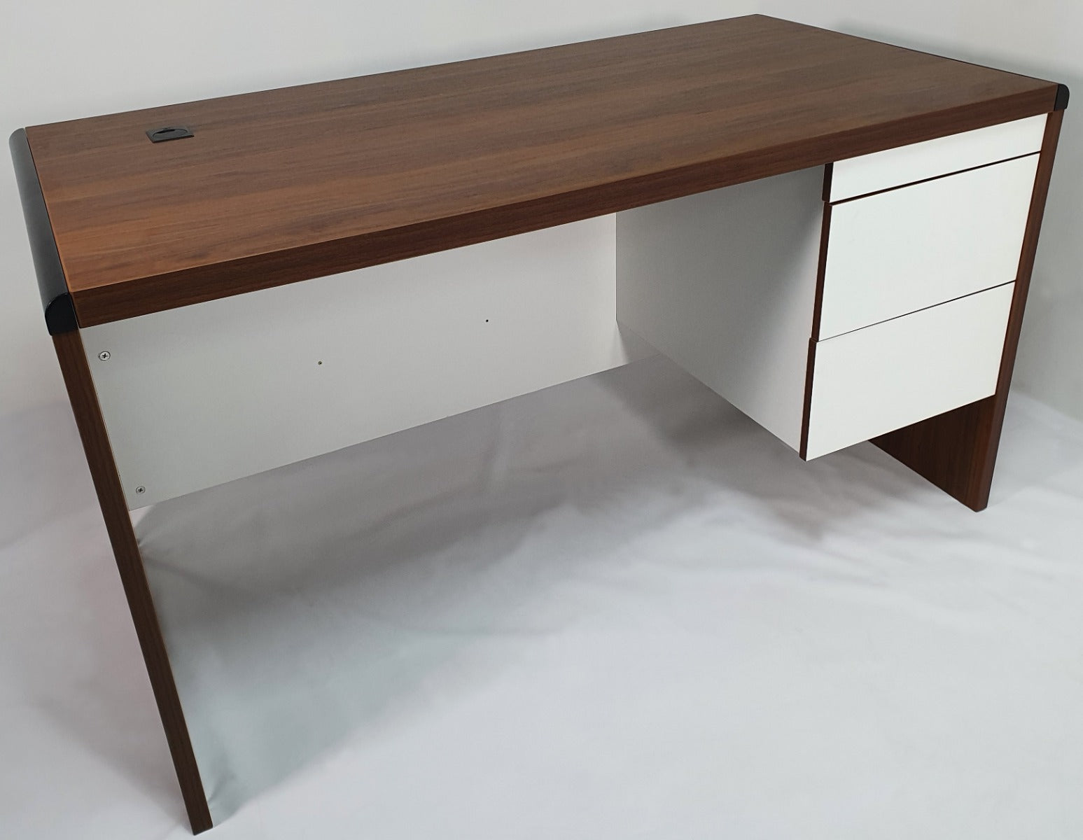 Walnut and White MFC Office Desk with Integrated Storage - 1412